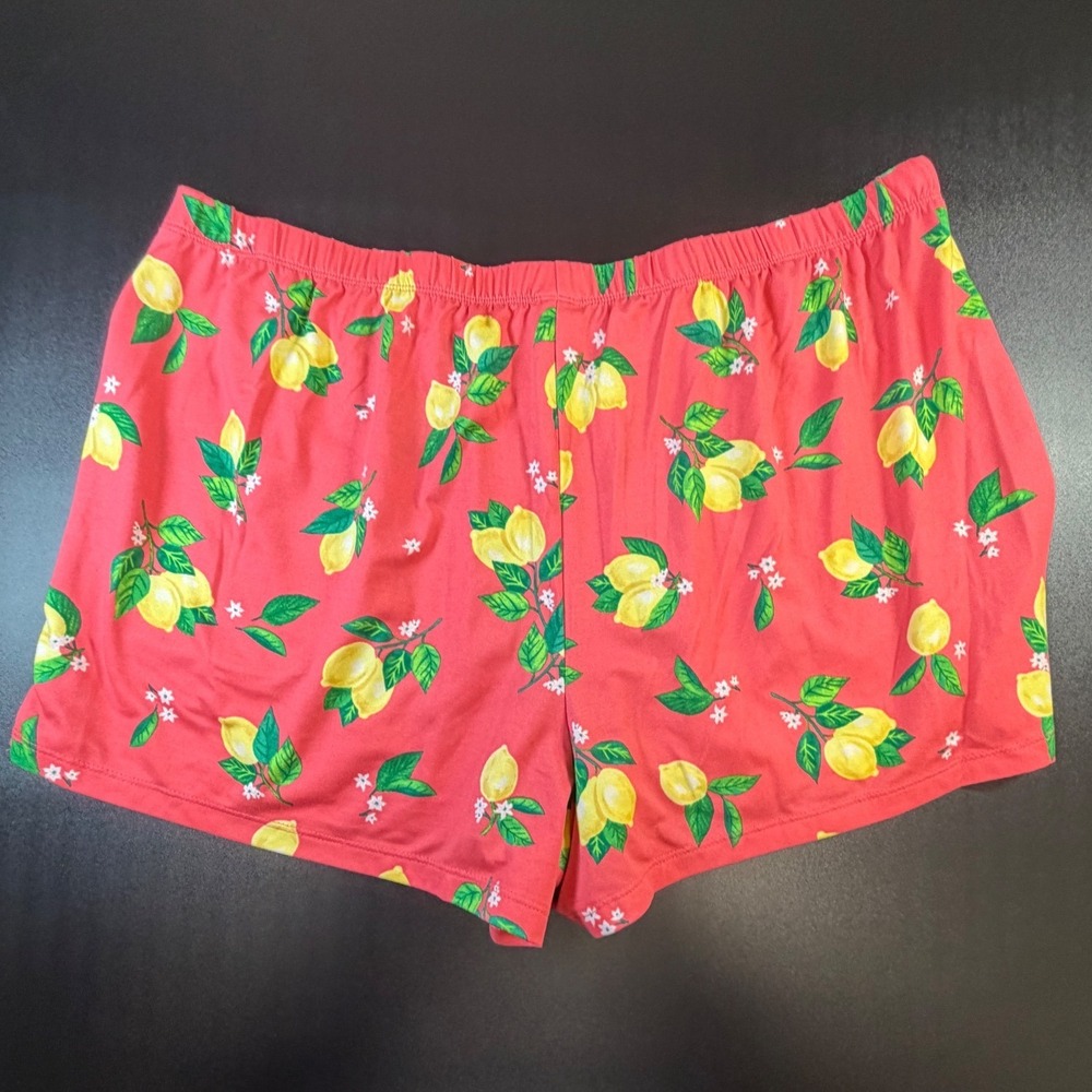 Pink Lemon Print Pajama Shorts Womens Large Fruit Pattern Lounge Sleepwear K8 - Picture 3 of 5
